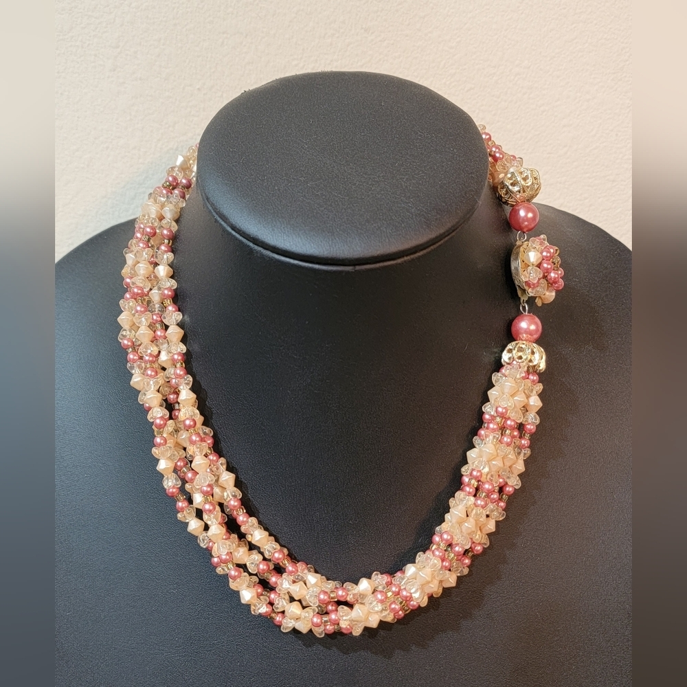 Hong Kong Mauve Champagne 6 Strand Vintage Necklace